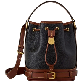 Mulberry Small Buckled Bucket Scotchgrain Black Cognac